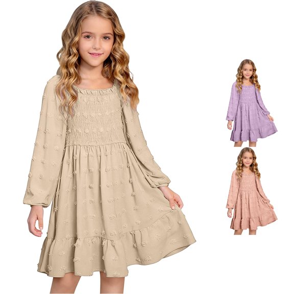 Kids Dress Long Sleeve Refined Ruffle Lightweight Trendy Lovely for Casual Modern Dress Set