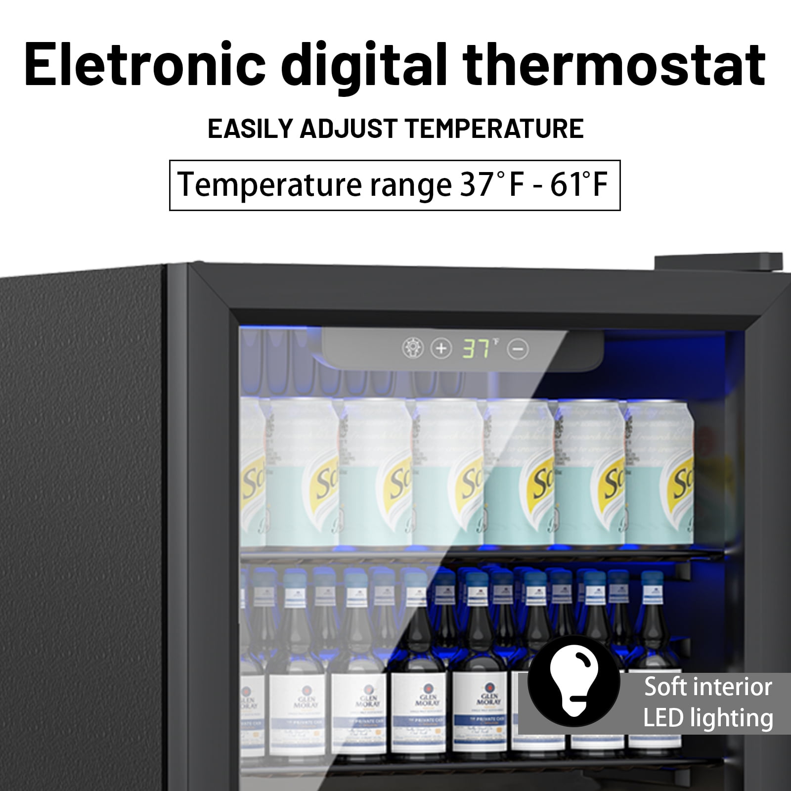 Compact 76 Can/1.7 Cubic Foot Beverage Fridge With Glass Door For Soda, Beer Or Wine, Under Counter Drinks Refrigerator