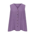 thumbnail image 4 of Htigea Womens Linen Tank Tops Causal V Neck Sleeveless Button Down Tops Summer Loose Fit Spaghetti Strap Cami Shirts Fall Savings Purple,L, 4 of 4