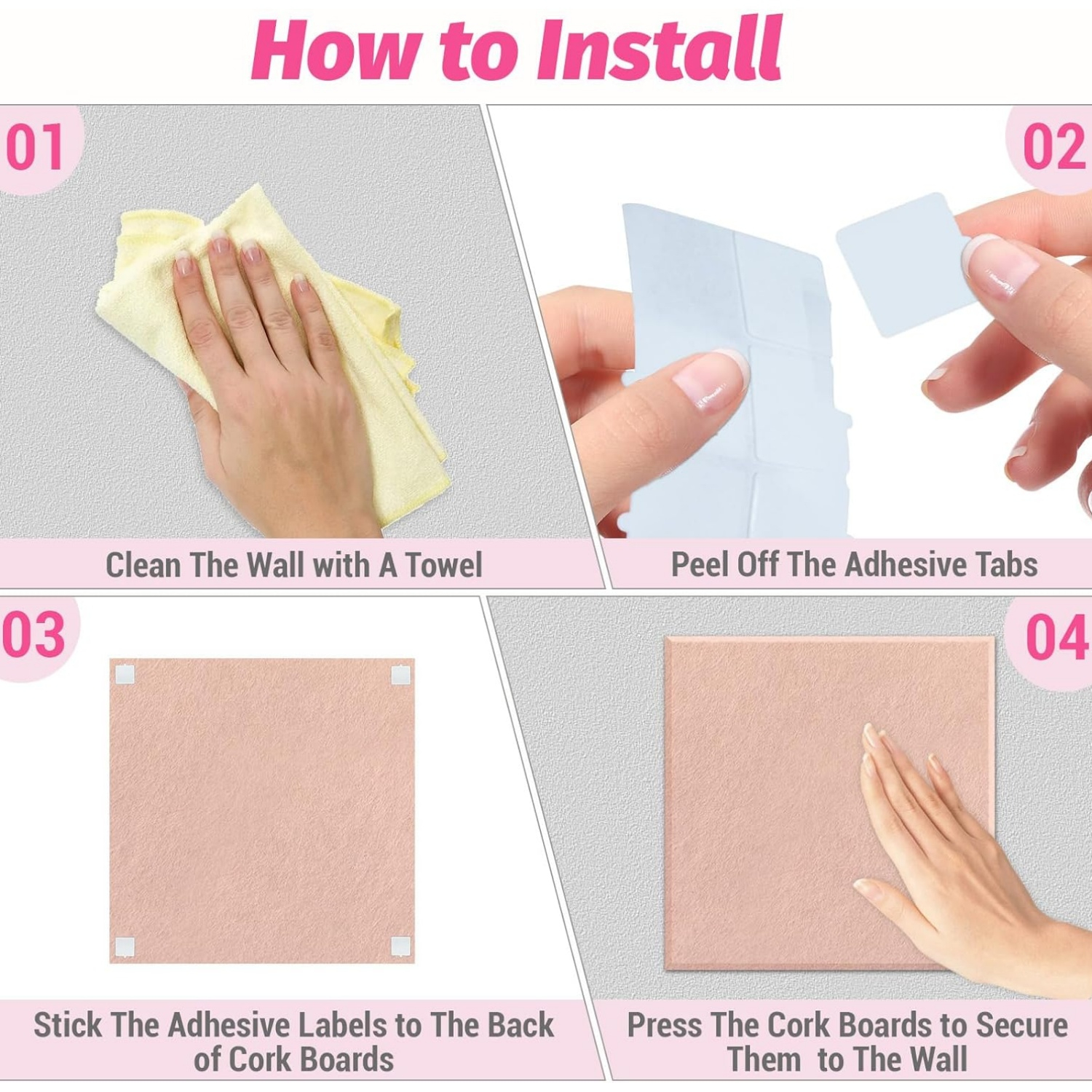 Topboutique Felt Cork Board Tiles 12 Pack 12'' Square Bulletin Board Pin Board Large Alternative Felt Wall Tiles with Pushpins for Office School Home Wall Decor Stickers Memos Photos Display,Pink