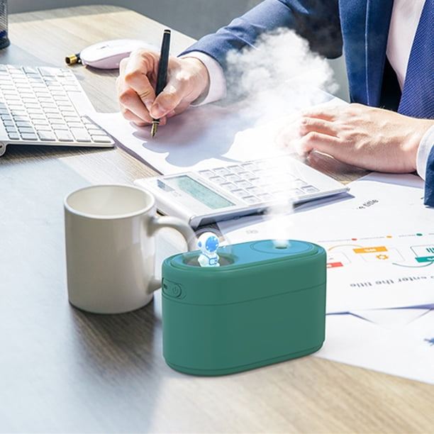 Portable Small Cool Mist Humidifier USB | 350ml Desktop Air Vaporizers | Silent Night Light | Continuous & Intermittent Spray | Mini White Pink Green | Plant Office Car Home | 9.8x7.5x7.5cm