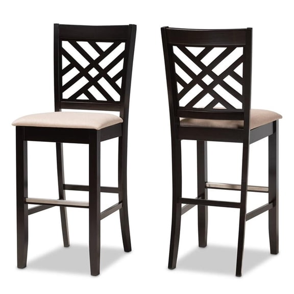 Bowery Hill Brown Upholstered Espresso Wood 2-Piece Bar Stool Set