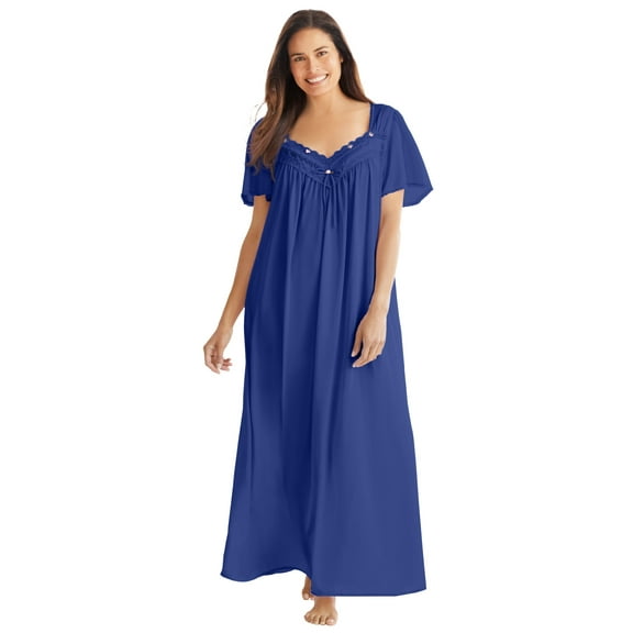 Only Necessities Plus Size Long Silky Lace-Trim Gown