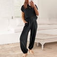thumbnail image 6 of Women's 2 Piece Set, Summer Short Sleeve Top and Loose Fit Pants Outfit, Casual Cuffed Ankle Lounge Set, Matching Outfit Set for Women, Summer Lounge Set and Casual Wear-Black, 6 of 9