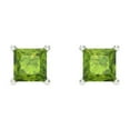 thumbnail image 3 of 14K Solid Gold Screw Back Stud Earrings for Women | 1.5 cttw Princess Cut Natural Peridot | White Gold, 3 of 5