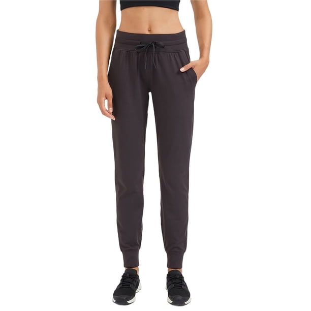 Pantalones de Yoga de Cintura Alta para Mujer con Puños Ajustables con Cordón y Bolsillos, Ideales para Correr, Entrenar o Ir Al Gimnasio. Gris Oscuro L