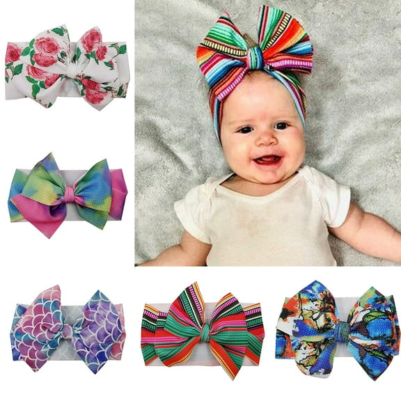Meidiya 7Pcs/Set Baby Bow Wide Turban Headbands Girls Big Hair Bows Head Wraps Newborn Infants Toddlers Hairbands