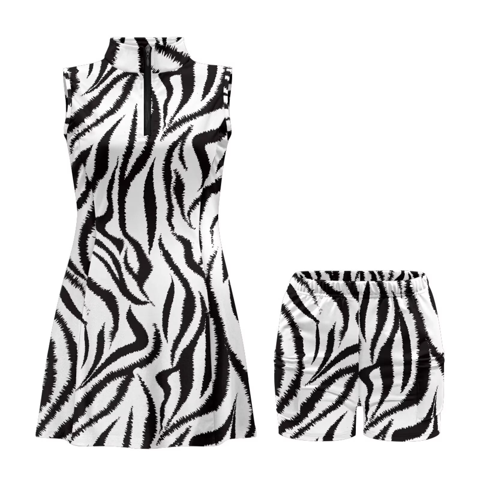 Yuyamidu Zebra Stripe Golf Dresses for Women Quick Dry Womens Athletic Clothing Sets Size M Sleeveless Workout Dress with Pockets Shorts Summer Clothes