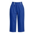 thumbnail image 7 of Nhthy Women's High Waist Linen Blend 7/8 Capri Pants, Elastic Waist Button Detail, Loose Comfort Fit Casual Cropped Trousers for Summer Beach Daily Blue M, 7 of 7