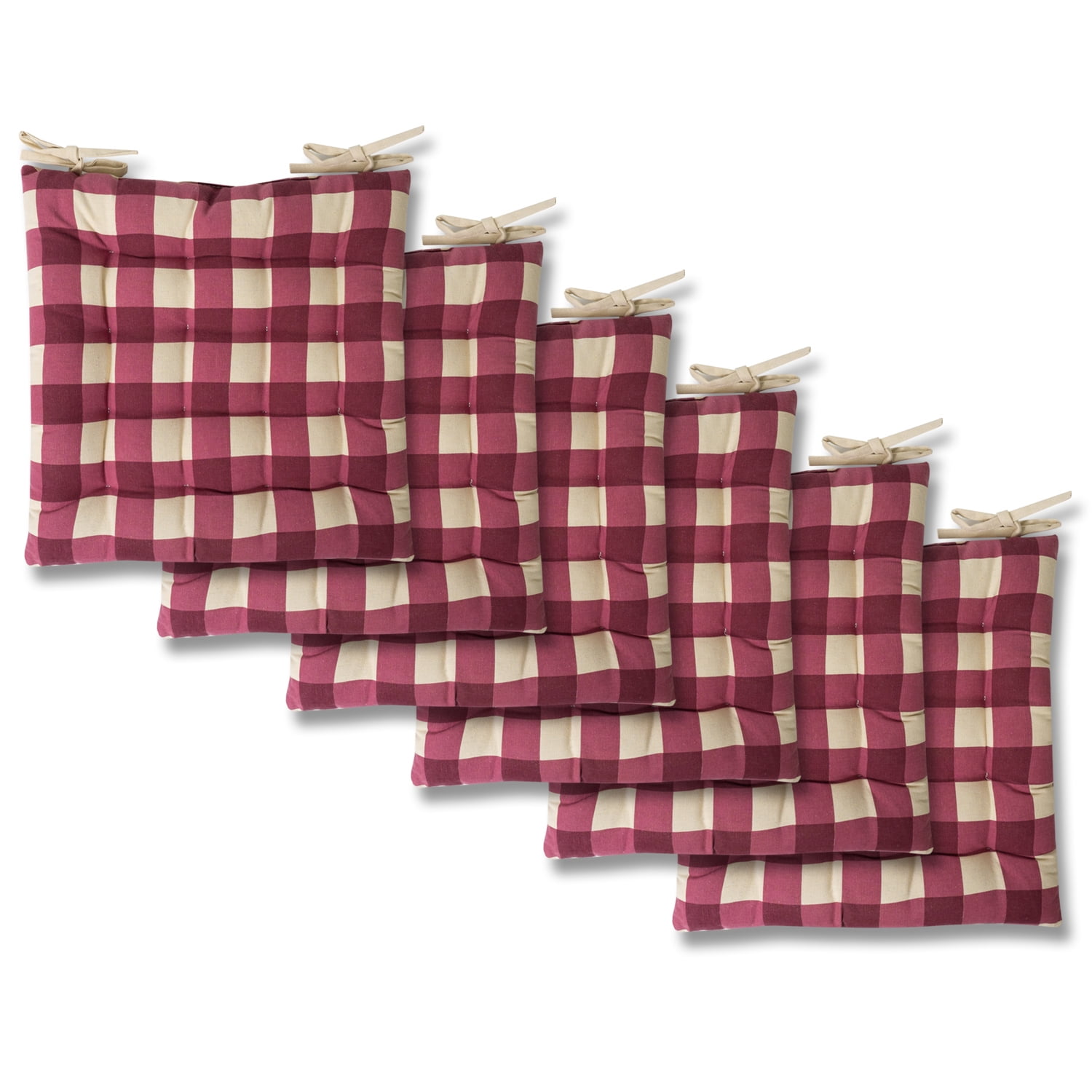 Tufted Chair Pad Cushion 16" x 16" Buffalo Check 4 Pack