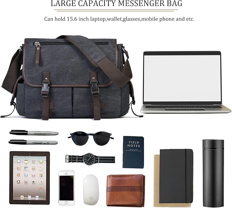 Vintage Canvas 15.6 inch Laptop Messenger Bag for Men Women, College Computer Satchel Shoulder Bag Travel Office Briefcases