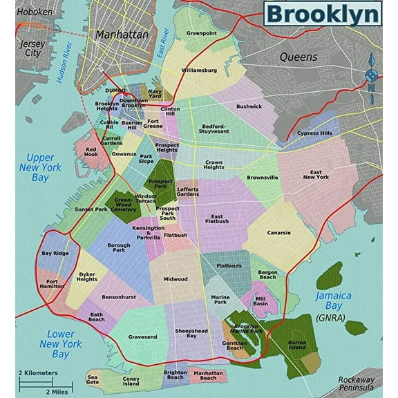 Iconic Arts Laminated 24x26 Poster: Brooklyn Neighborhoods map