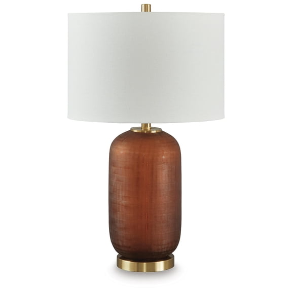 Signature Design by Ashley Farberman Glass Table Lamp, Amber and Gold Finish, 27" Height, Drum Shade