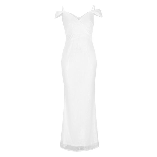 Women s Sexy Cold Shoulder Strappy Maxi Dress Deep V Neck Formal