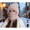 thumbnail image 2 of Neewe Women's Winter Plus Velvet Cold-proof Knitted Wool Hat Outdoor Warm Earmuffs Hat Scarf Mask Integrated Hat, 2 of 5
