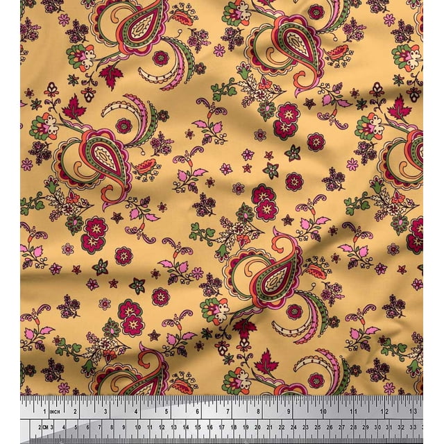 Soimoi Orange Silk Fabric Floral & Paisley Fabric Prints By Yard 42 Inch Wide