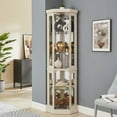 thumbnail image 2 of 70" H Lighted Curio Cabinet, Corner Display Case with Adjustable Glass Shelves, Wooden Display Cabinet with Mirrored Back Pane for Living Room, White, 2 of 9
