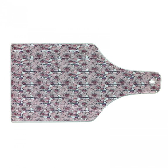 Floral Cutting Board, Pattern of Rhythmic Spring Time Elements Soft Blush Tone Orchid Flowers, Decorative Tempered Glass Cutting and Serving Board, in 3 Sizes, by Ambesonne