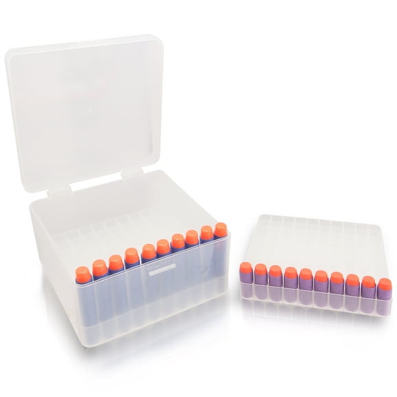 TORMEN Foam Darts Storage Box, Portable Plastics Store Case Compatible for Nerf Elite Series Bullets and Short Dart (1 Box 2 Tray)