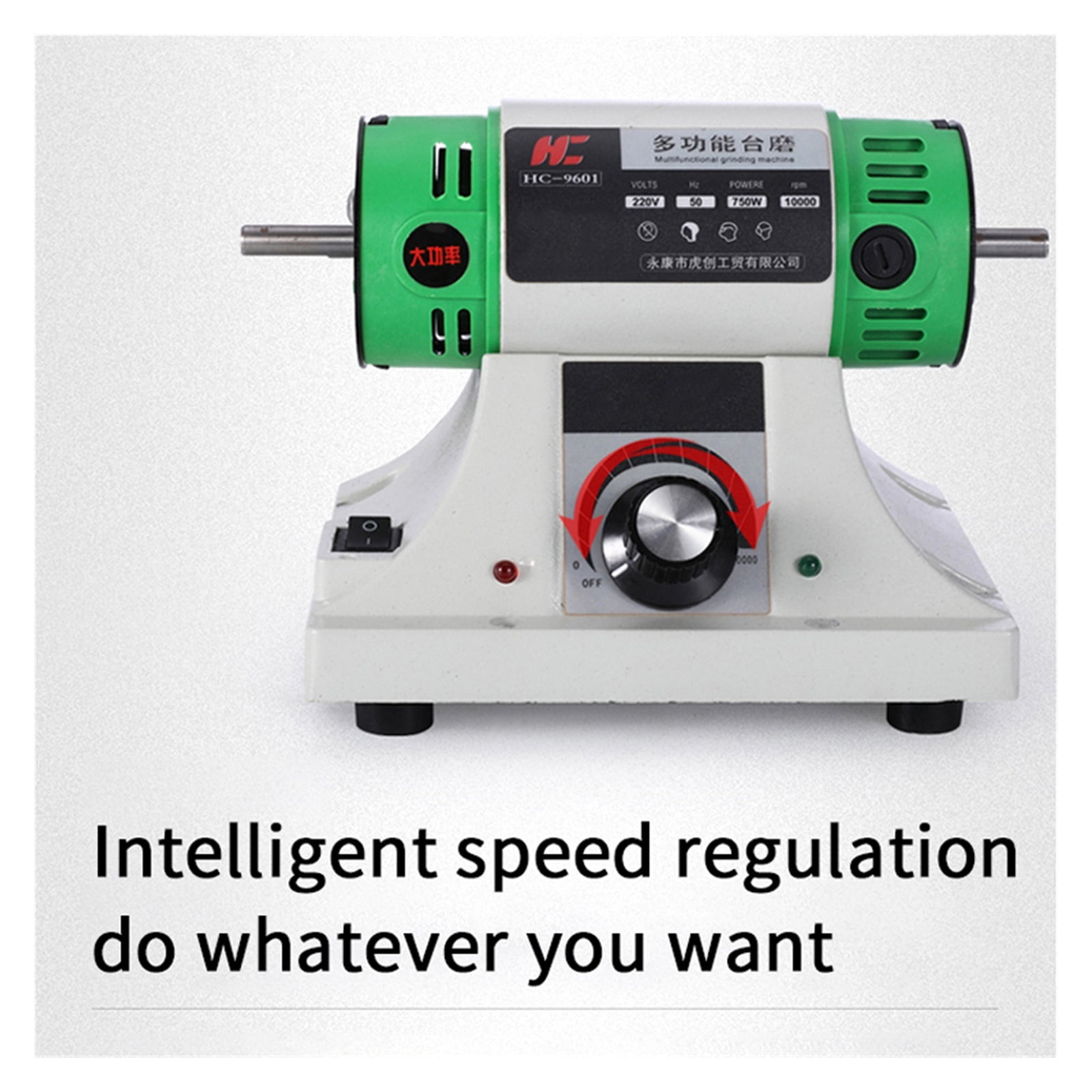 Electric Bench Polishing Grinding Machine Gem Jewelry Rock Grinder Desktop Lathe Polisher Adjustable Speed 0-10000RPM 750W