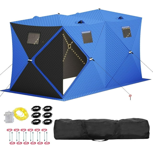 Twister.CK Pop Up Ice Fishing Tent with 49Ft LED Light Strip, Windproof Portable Hub Design, Fits 5-7 People, Blue