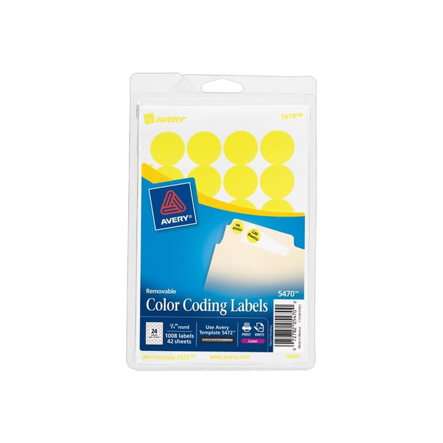 Avery Round Color-Coding Labels 3/4 in, Neon Yellow, 1008/Pack - AVE05470 (AVE05470)