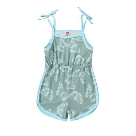 

ZIZOCWA Baby Girl Fall Outfit Toddler Kids Girls Sleeveless Romper Cartoon Floral Printed Suspenders Jumpsuit Clothes Girl Rompers 2T Jumpsuit for Bab Green90