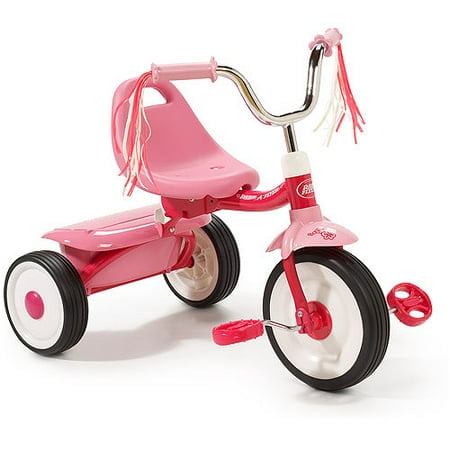 Folding Trike Red 37.5 lbs Maximum Weight Capacity Fully Assembled Steel Frame and Adjustable Seat Grows Includes Streamers and Covered Storage Bin 
