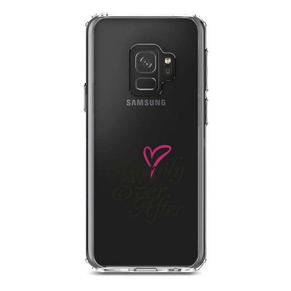 DistinctInk Clear Shockproof Hybrid Case for Samsung Galaxy S9 (5.8" Screen) - TPU Bumper Acrylic Back Tempered Glass Screen Protector - Happily Ever After Heart