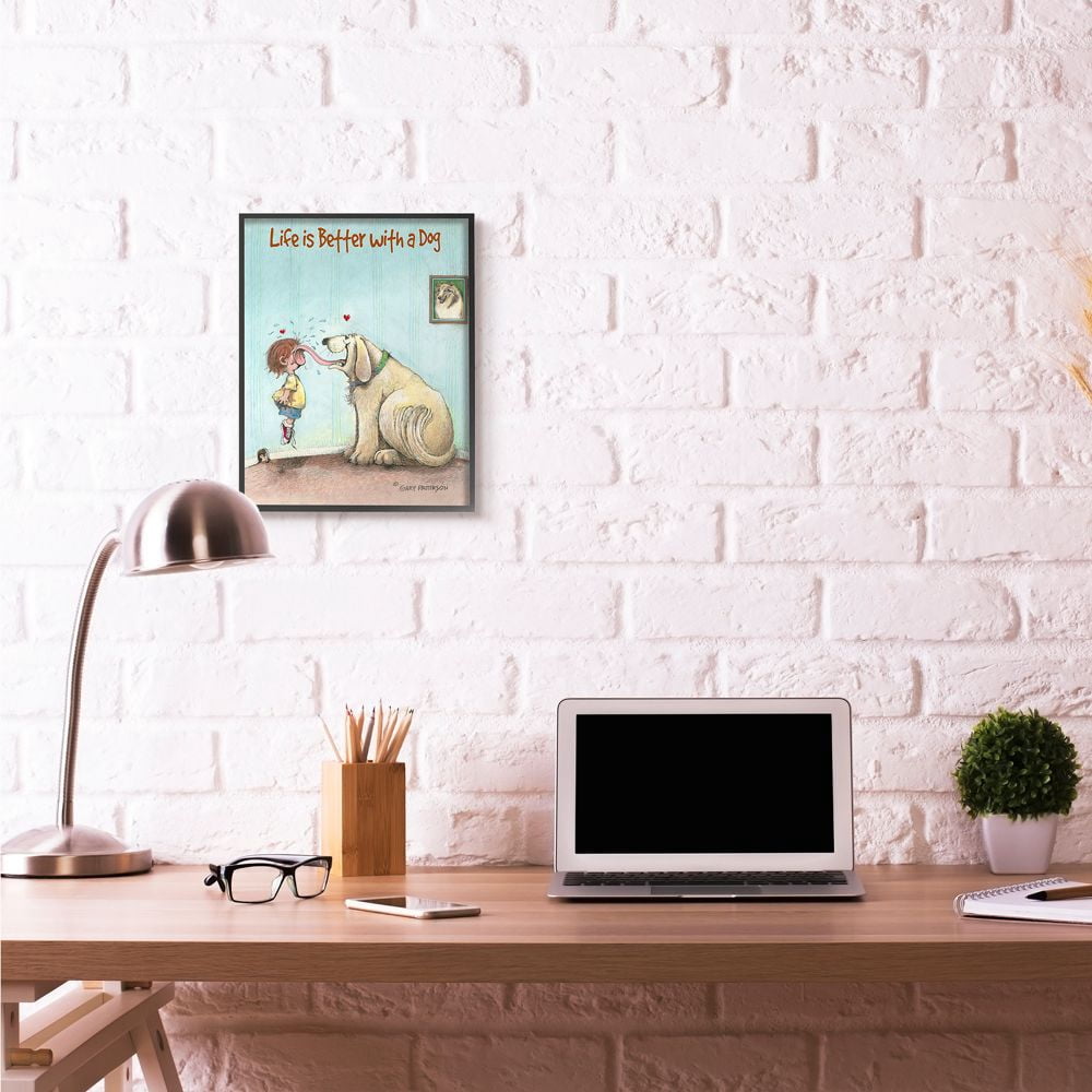 Life Is Better With A Dog Funny Pet Cartoon Design Oversized Framed Giclee Texturized Art by Gary Patterson
