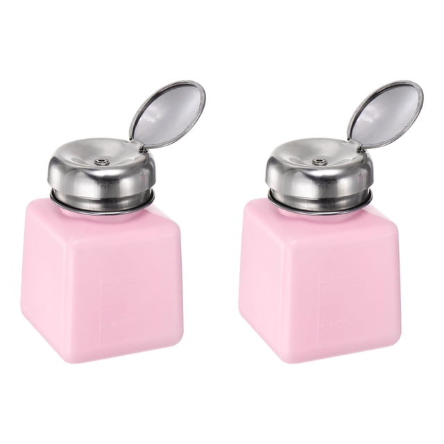 Uxcell 2 Pcs Alcohol Liquid Press Pumping Dispenser 100ML Nail Polish Remover Empty Bottle Pink