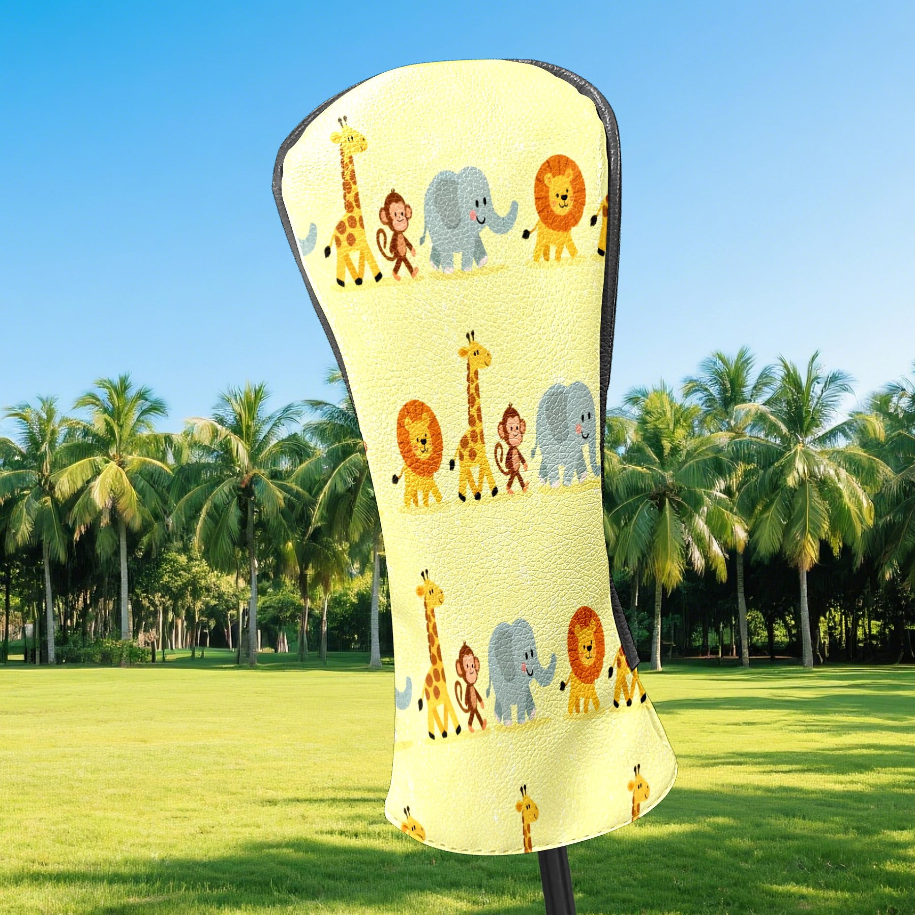 Golf Club Covers, Yellow ZooAnimalRow Premium PU Leather Driver Hybrid Putter Head Covers with Velvet Lining, Waterproof Golf Gifts for Men Women