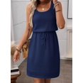 thumbnail image 5 of Women'S Waffle Knit Belted Tank High Waisted Dresses Square Neck Sleeveless Summer Short Dress Navy Blue S, 5 of 9