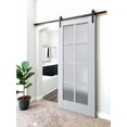 thumbnail image 3 of Sturdy Barn Door Frosted Glass | Veregio 7412 White Silk | 6.6FT Rail Hangers Heavy Hardware Set | Solid Panel Interior Doors-42" x 80"-Black Rail, 3 of 6