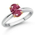 thumbnail image 2 of Gem Stone King 925 Sterling Silver and 10K Yellow Gold Red Zirconia Solitaire Engagement Ring for Women (1.21 Cttw, Oval 8X6MM, Gemstone Birthstone, Size 5), 2 of 4
