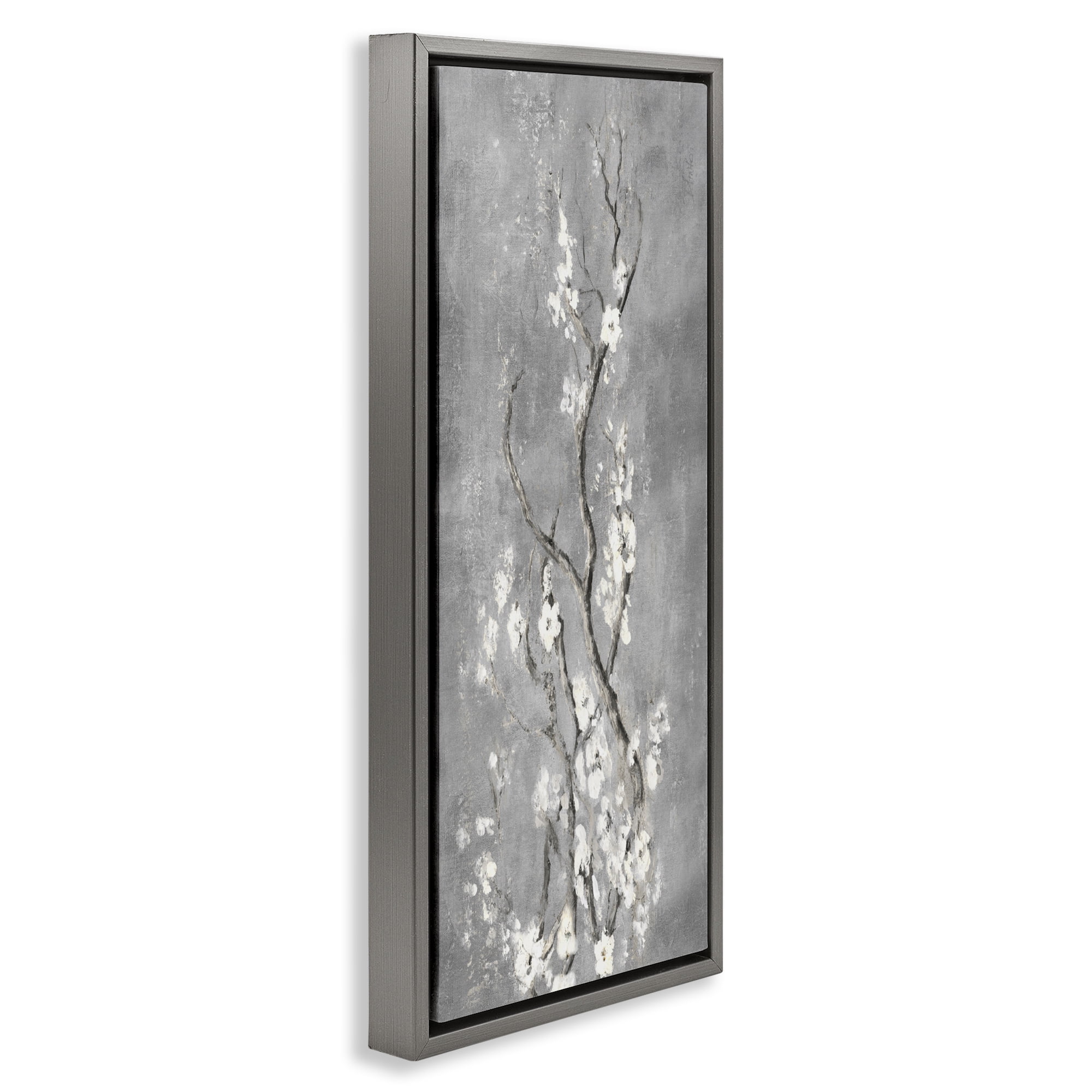 Stupell Industries White Cherry Blossoms Reaching Gray Framed Floater Canvas Wall Art, design by Patricia Pinto