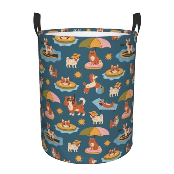 Balery Beach Dog Cesta de ropa redonda con asas, impermeable, independiente, para ropa, juguetes, dormitorio y familia-Medium