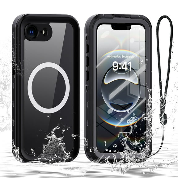 ShieldFlex Magnetic for iPhone 16e Case Waterproof,Built-in Screen Protector IP68 Underwater Upgrade Military Dropproof Compatible with MagSafe Full-Body Shockproof Translucent Case 6.1" 2025,Black