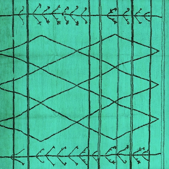 Ahgly Company Indoor Square Oriental Turquoise Blue Industrial Area Rugs, 7' Square