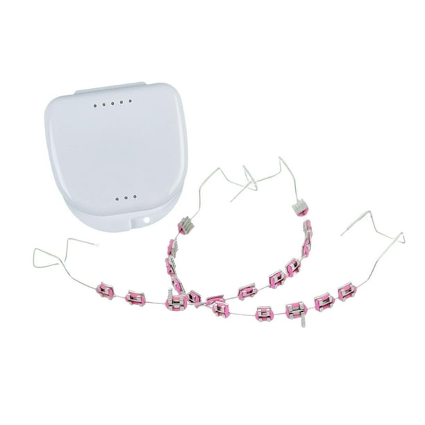 Decoraciones de dientes temporales Brace de moda para estudiantes con práctica de caja de almacenamiento rosa