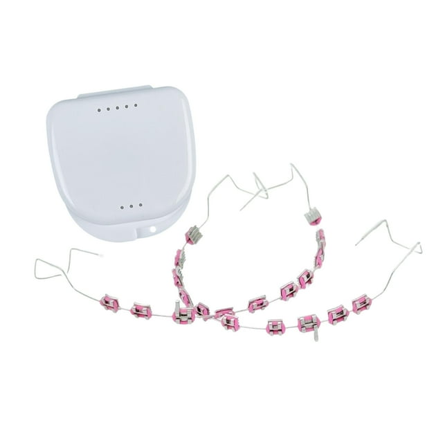 Decoraciones de dientes temporales Brace de moda para estudiantes con práctica de caja de almacenamiento rosa