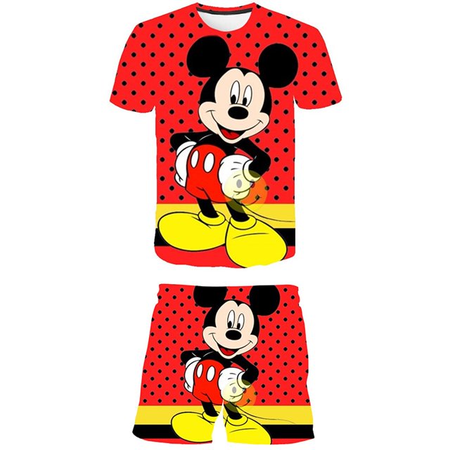 Conjuntos de Mickey Mouse para niños, ropa de primavera y otoño para niñas, camisetas de manga corta, pantalones cortos, traje de la serie Disney de 1 a 14 años, Old9T Gao Jinjia LED