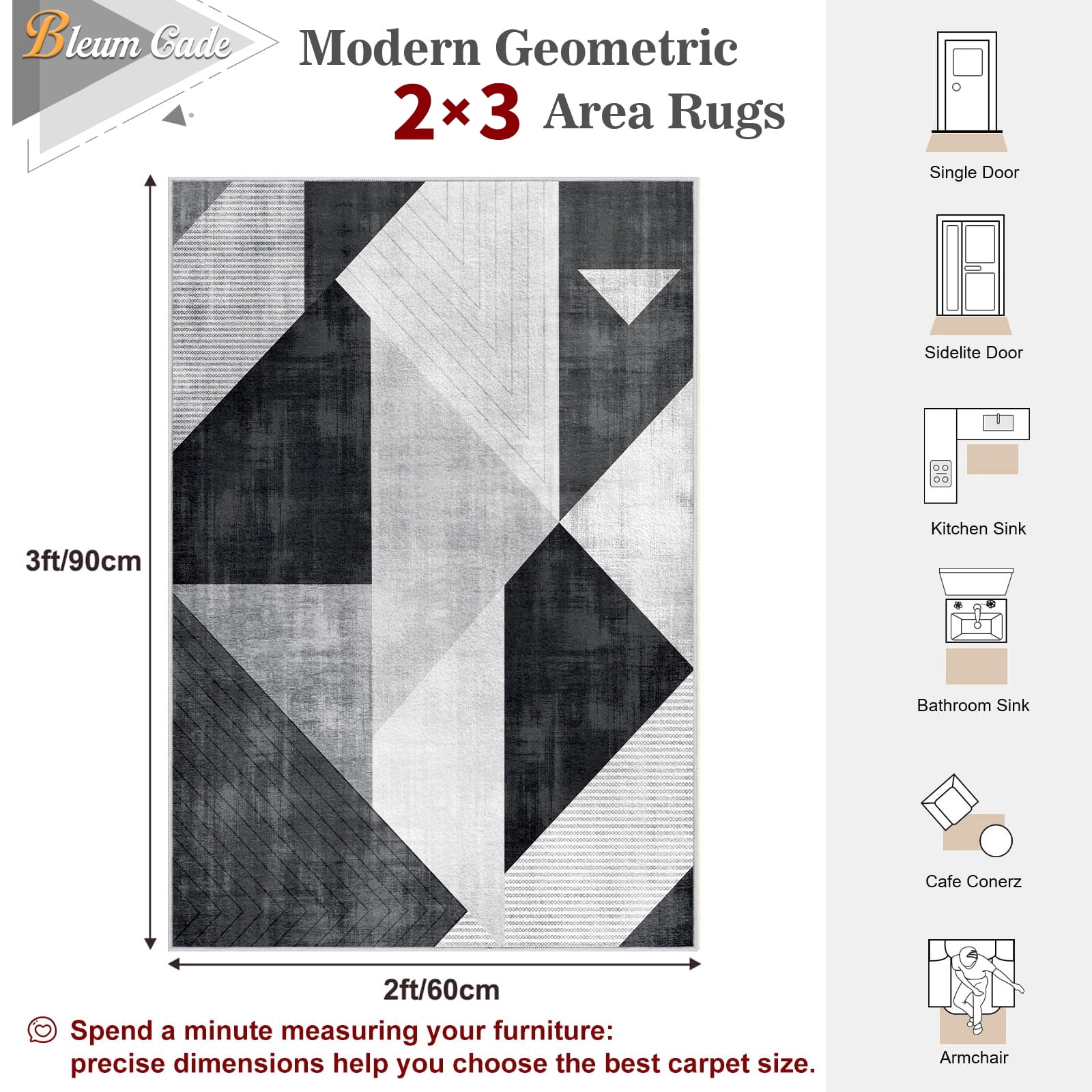 Bleum Cade Area Rugs 2x3,Modern Geometry Non Slip Washable Entryway Rug, Door Mat Outdoor Indoor,Soft Faux Wool Low Pile Welcome Mat for Entrance,Christmas Decorations