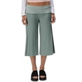 thumbnail image 2 of Cropped Pants Womens Casual Wide Leg Low Rise Fold Over Stretch Gaucho Pants for Summer Sweatpants Beach Holiday Streetwear Green S, 2 of 6