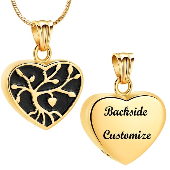 Personalize Stainless Steel Tree of Life Print Heart Urn Pendant Memory Necklace for Cremation Ashes Human Pet Memorial Jewelry
