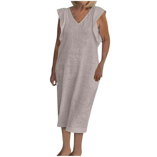Vestido de Verano para las Mujeres sin Mangas Cuello en V con Mangas Voladoras, Color Sólido Y Vestido Sexy Fluido para las Mujeres