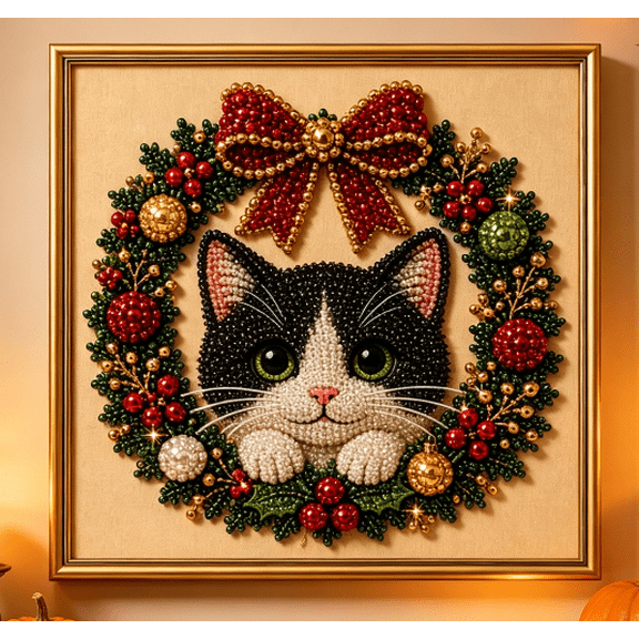 DIY Christmas Festive Pet Pearl Diamond Painting Art Kit With Frame , Christmas Pearl Beads Art Craft for Adults Beginner, Gemstone Diamond Dots Beads for Home Wall Decor, Healing Stress-Relieving