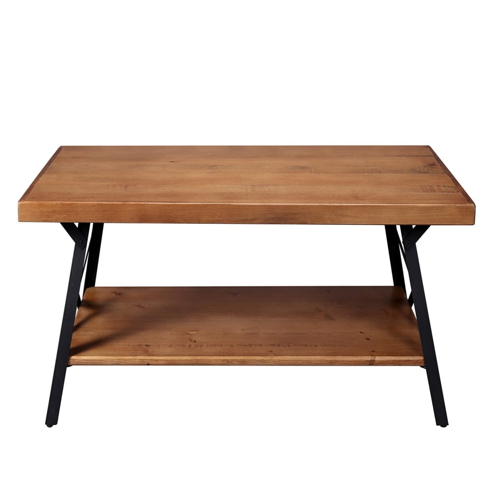 Private Jungle 43" Metal Legs Rustic Coffee Table, Round Side End Table with Solid Wood Tabletop