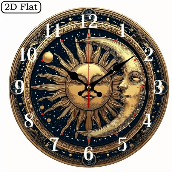 2D Flat, 1pc Solar - Lunar Wind Spinner Hanging -2D Flat 1pc 10Inch Design Silent Wall Clock - Wooden, Ideal for Living Room, Kitchen, Office Decor, Perfect Christmas Gift