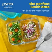Pyrex MealBox 4-cup Divided Glass Food Storage Container with Turquoise Lid
